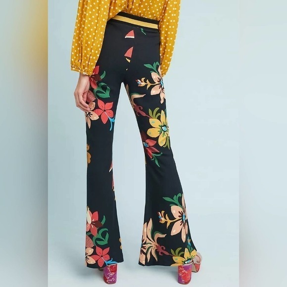Farm Rio Calla Flare Bellbottoms Pants Floral XS Anthropologie - Picture 3 of 8